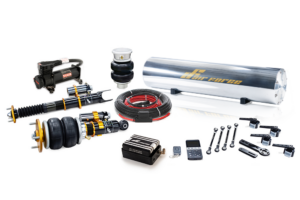 AirForce Diamond air suspension kit laid out: struts, air bags and management